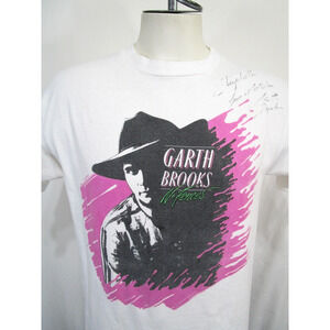 VTG Garth Brooks No Fences Autographed Signed White T Shirt Men Sz L